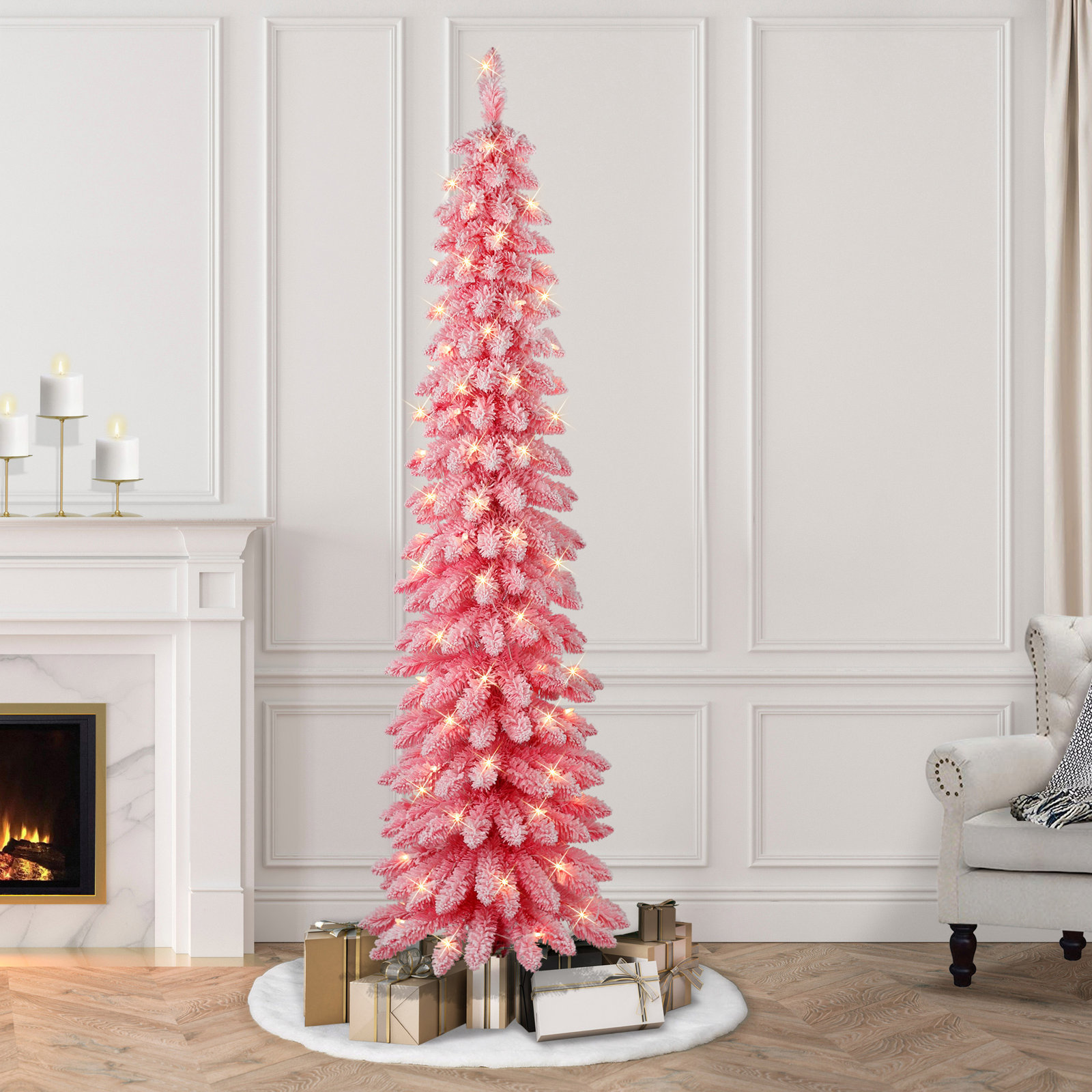 Gwendia Lighted Artificial Pine Christmas Tree, 7'