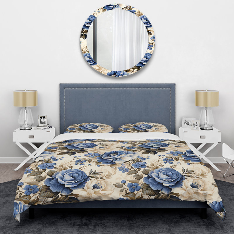 Literie à motif treillis Cobalt Blue Cameo, Housse de couette pour très grand lit et 2 très