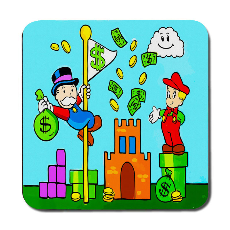 Kids Placemat and Coaster Set Cartoon Money Castle Theme