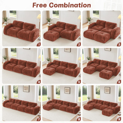 Ensemble de canapé 2 pièces Canapé confortable, ensemble de canapé 2 + 2 places, canapé à assise profonde, tissu de velours doux, fond en éponge haute densité 32D, aucun assemblage requis, ensemble de canapé moderne pour le salon, brun rouge