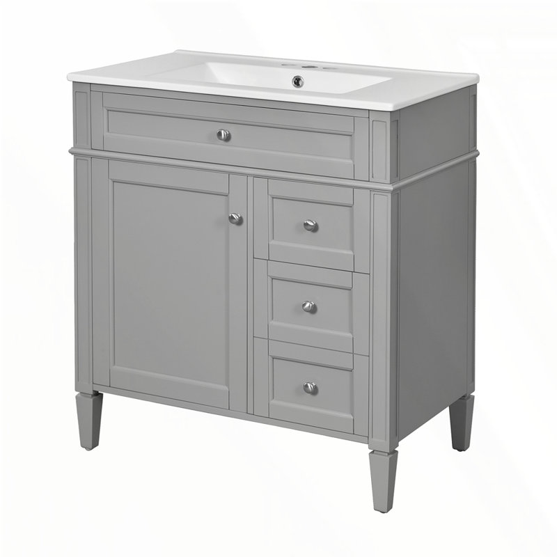 Meuble-lavabo de 30 po avec lavabo supérieur, Gris, Argent argent