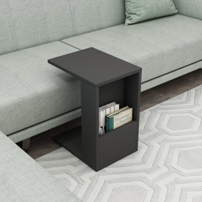 Charles C-Shaped Side Table with Magazine Rack and Storage Shelf