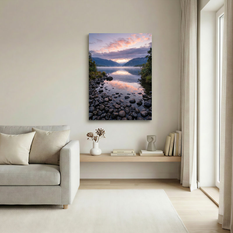 Ensemble de 1 tableau sur toile représentant un lac de montagne, 36"H x 24"W, Toile tendue