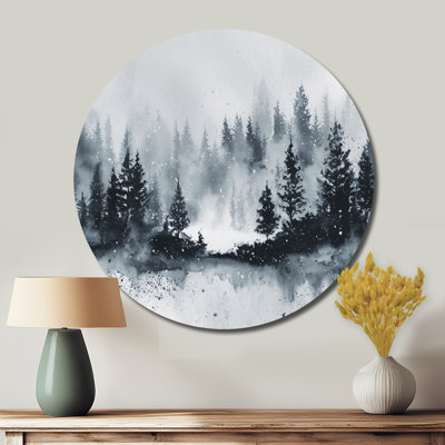 Misty Winter Forest - Landscapes Round Metal Wall Art