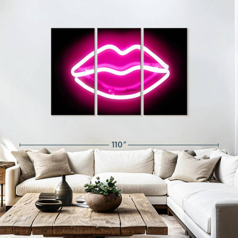 Shuttleworth Neon Lips Pink On Black, 48" H x 74" W