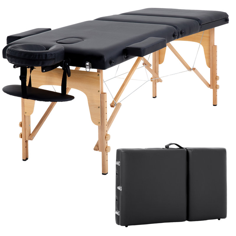 Lit de massage 3 table de massage pliante 24 pouces de large lit de cils portable Cadre en bois Table de spa réglable en hauteur Lit de massage avec poignée de transport