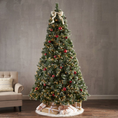 Arbre mélangé 9 'en cachemire et poils de neige avec 105 pommes de pin et 1 200 lumières claires, 2317 pointes, diamètre: 69