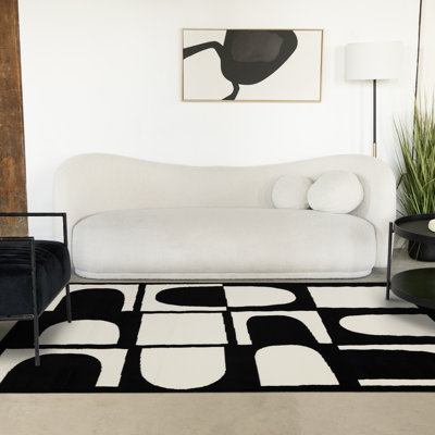 Tapis blanc et noir 5 x 7 Florence Modern Art Deco