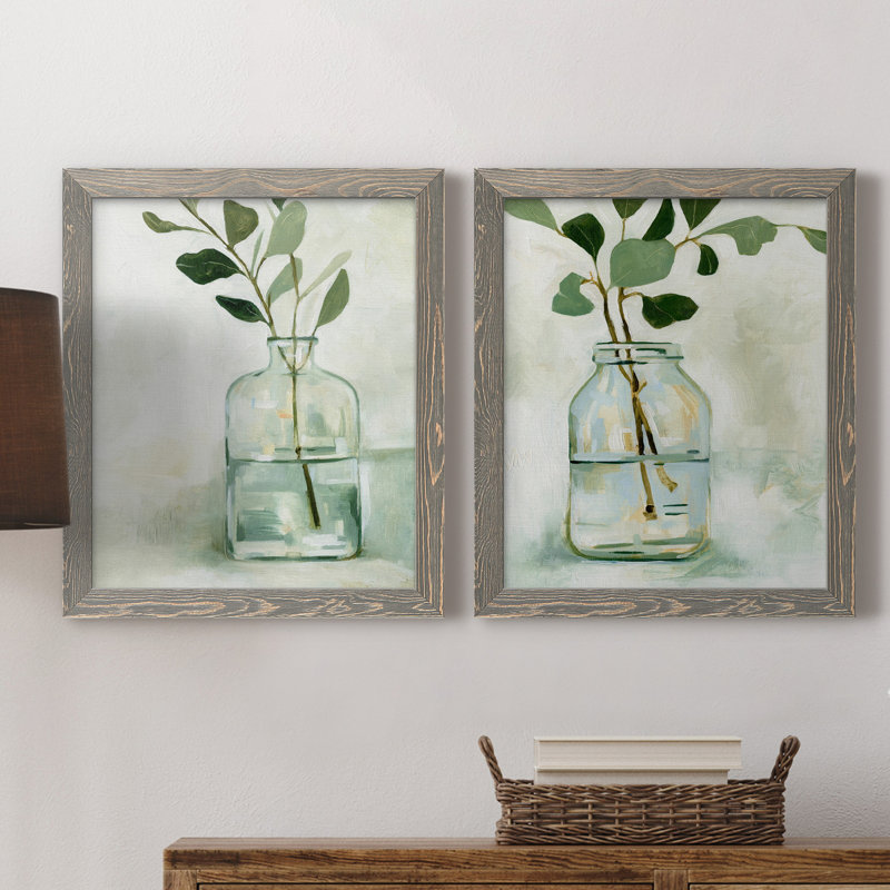 «Eucalyptus Branch Still Life I», ensemble de 2 peintures sur toile encadrées, H 24 po x l 36 po x P 1,5 po