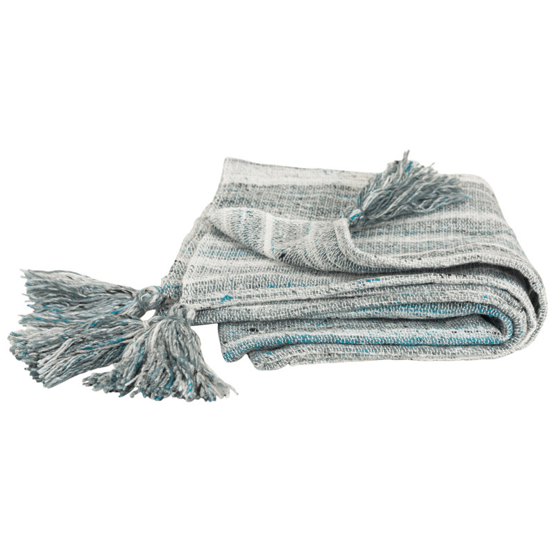 Recycled Hand Woven Throw Blanket, Gray/Teal