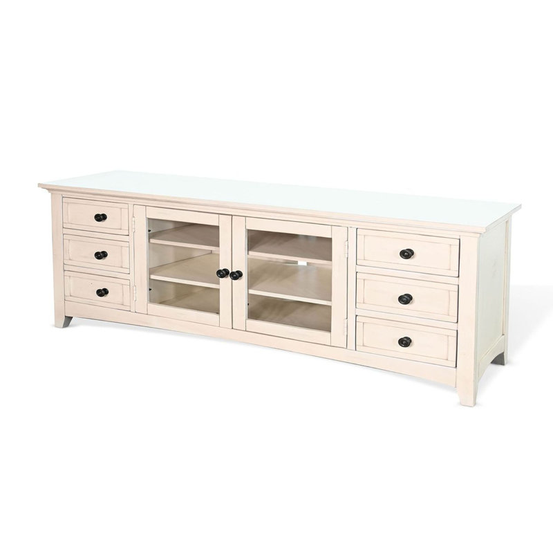 Console multimédia Lesy, 82 po, 6 tiroirs 2 portes, crème, Blanc, crème