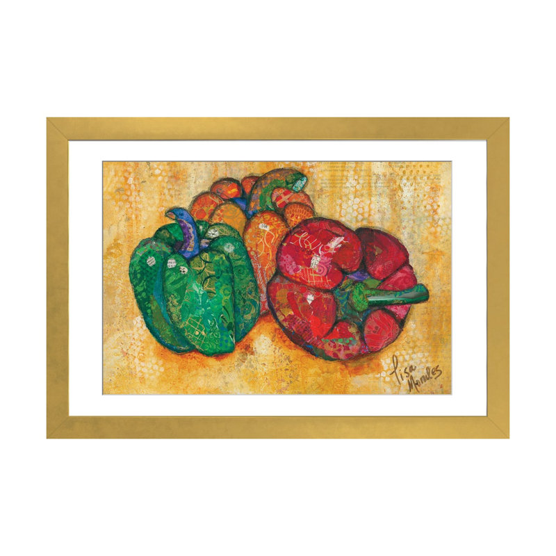 «Three Peppers», reproduction d'art sur papier encadré, 32" x 24", Framed Paper, Gold