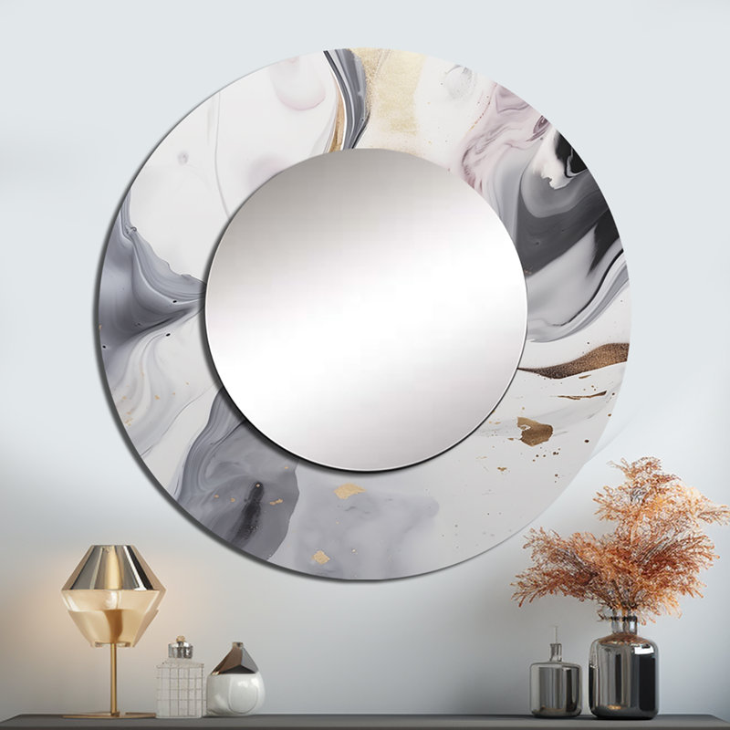 Onstad blanc et gris ondulations de pierre I - miroir mural en marbre, 23 po x 23 po