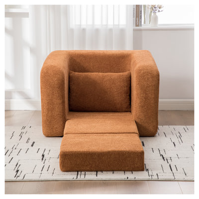 40" Foldable Chenille Sofa Bed with Armrest and Backrest in Orange