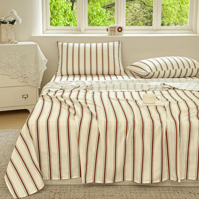 Draps en percale rayée, draps de lit en microfibre pré-lavés doux, ensemble de draps de ferme avec poche profonde