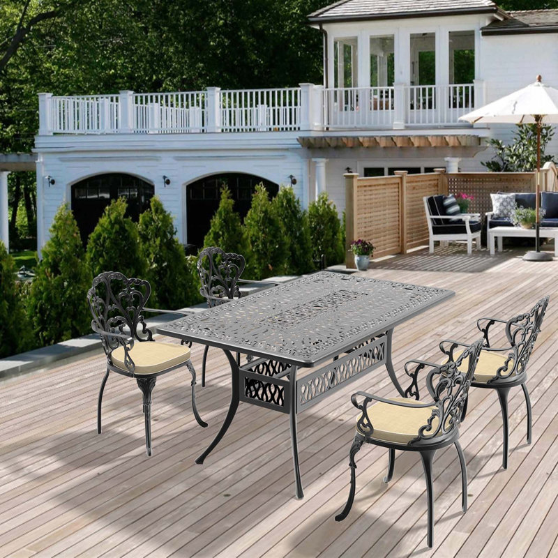 Texture 5-Piece Set Of Cast Aluminum Patio Furniture With  Cushions