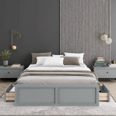 Élégante base de lit plateforme en bois blanc avec 6 tiroirs de rangement
