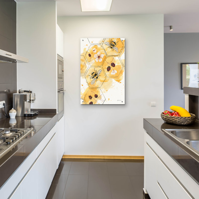 Art mural en verre épique «Sunny Bees 2» par Yvette St. Amant, H 36 po x l 24 po x P 0,2 po