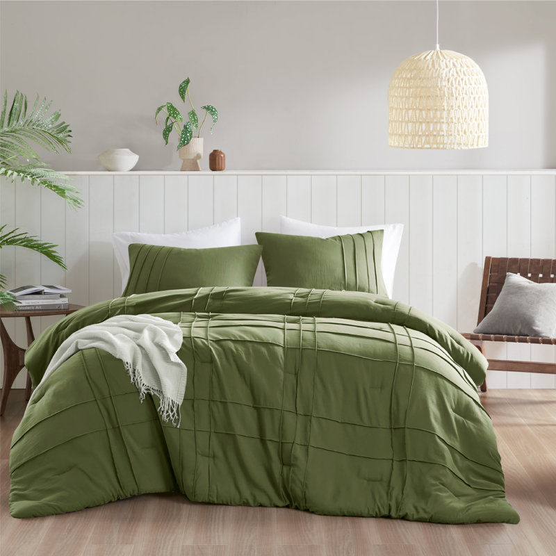 Ensemble d'édredon Harris, Vert olive, Édredon double + 2 taies décoratives standards