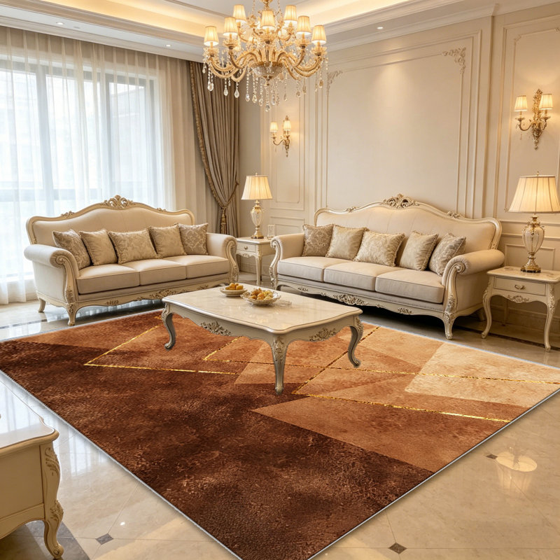 Modern Abstract Geometric Gold Brown carpet-easy to clean, machine-washable, soft and comfortable; suitable for door mats, kitchens, living rooms, bedrooms, corridors, and laundry areas. Easy to clean, durable carpet for home decoration.