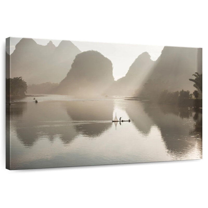 Ravi Li River Mountain Scene, 20" H x 30" W