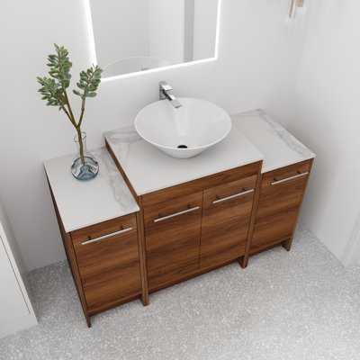 Meuble-lavabo autoportant simple 48 po avec comptoir en céramique Kalleen, 4 portes et 3 tablettes