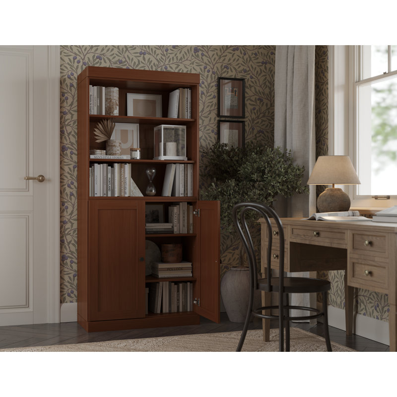 Palace Imports 100% Solid Wood 6-Shelf Bookcase, Shaker Doors, Adjustable Shelves, 32" Wide, 71.5" Tall, Mocha