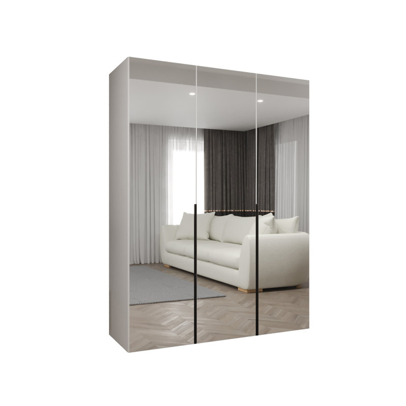 Manufactured Wood Wardrobe, white matt + handles: black