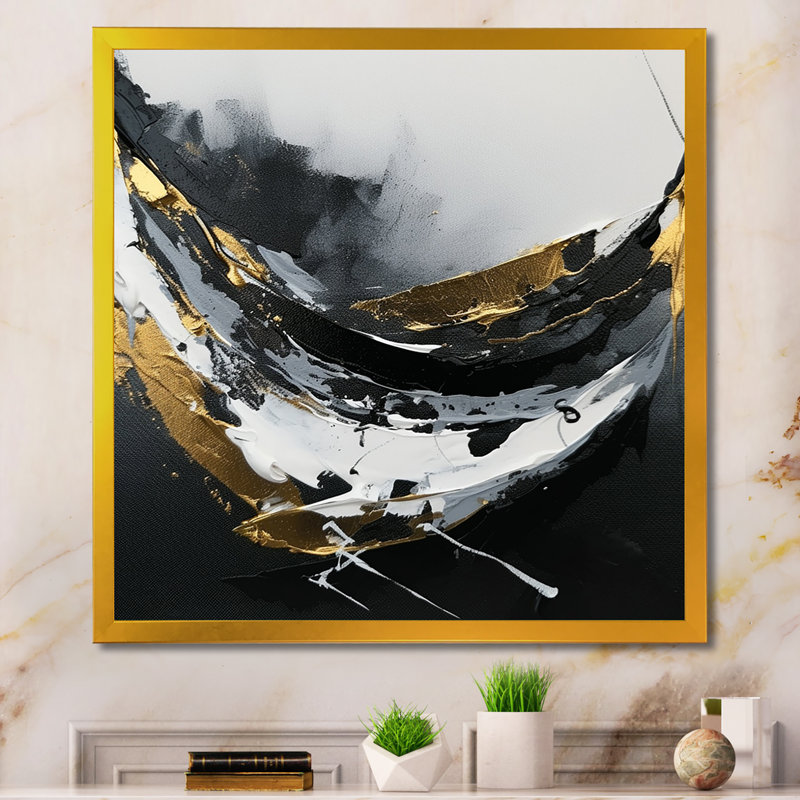 Minimal Joy en noir et or X - reproduction, H 16 po x l 16 po x P 1 po, Impression dorée sur toile encadrée