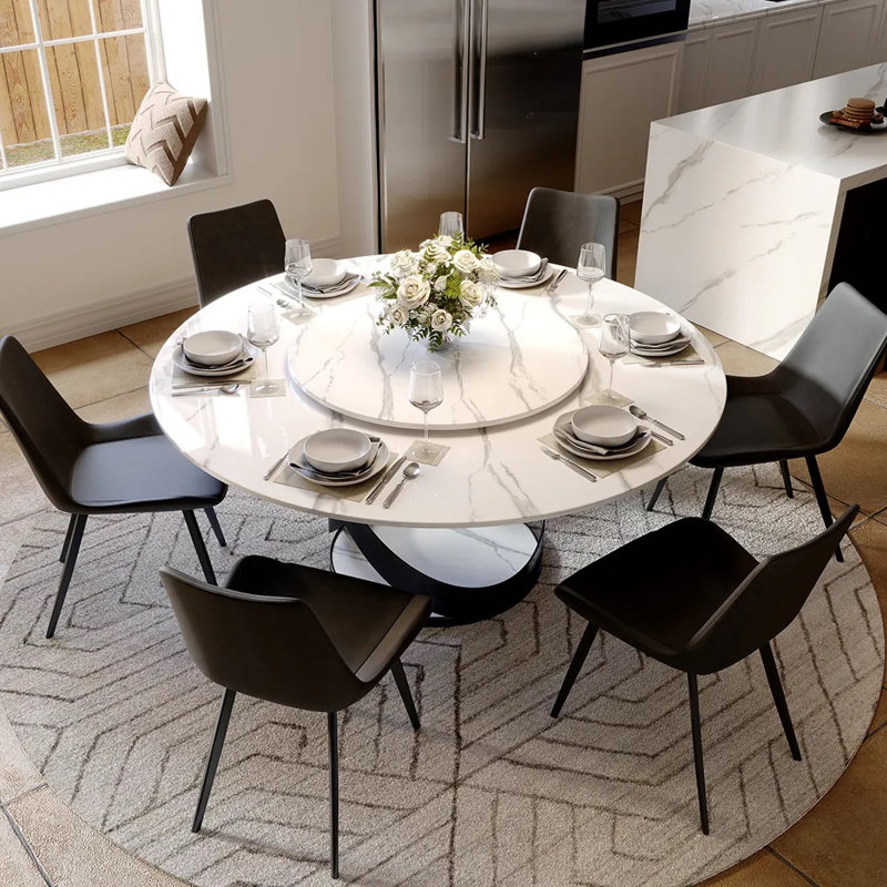 Maxwell Modern 5/7-Pieces Dining Room Sets (Round Dining Table + 4/6 Chairs) Pre-Assembly, Sintered Stone Tabletop Kitchen Dining Table Set with Dining Chairs