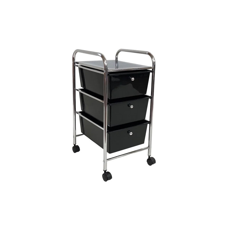 Chariot de rangement roulant avec organisateur et tiroirs en plastique, Noir, 3