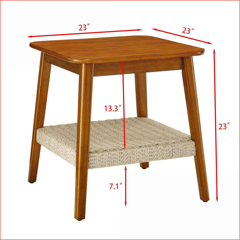 Table basse Mid-Century en noyer avec tablette tissée - peu encombrante pour le salon, facile à nettoyer