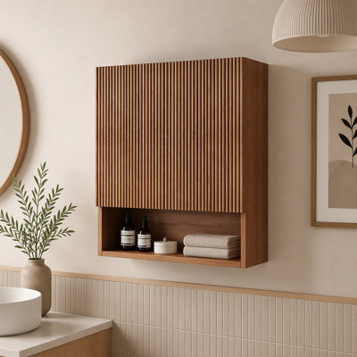 Armoire de salle de bain murale rayée de 26 po avec portes, tablette et compartiment de rangement ouvert au-dessus de la toilette pour la salle de bain, la cuisine et la salle de lavage