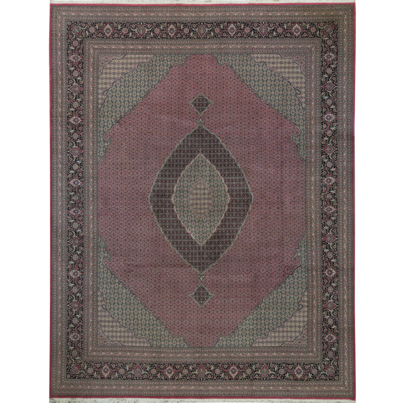 Tapis rouge et vert noué à la main de haute qualité