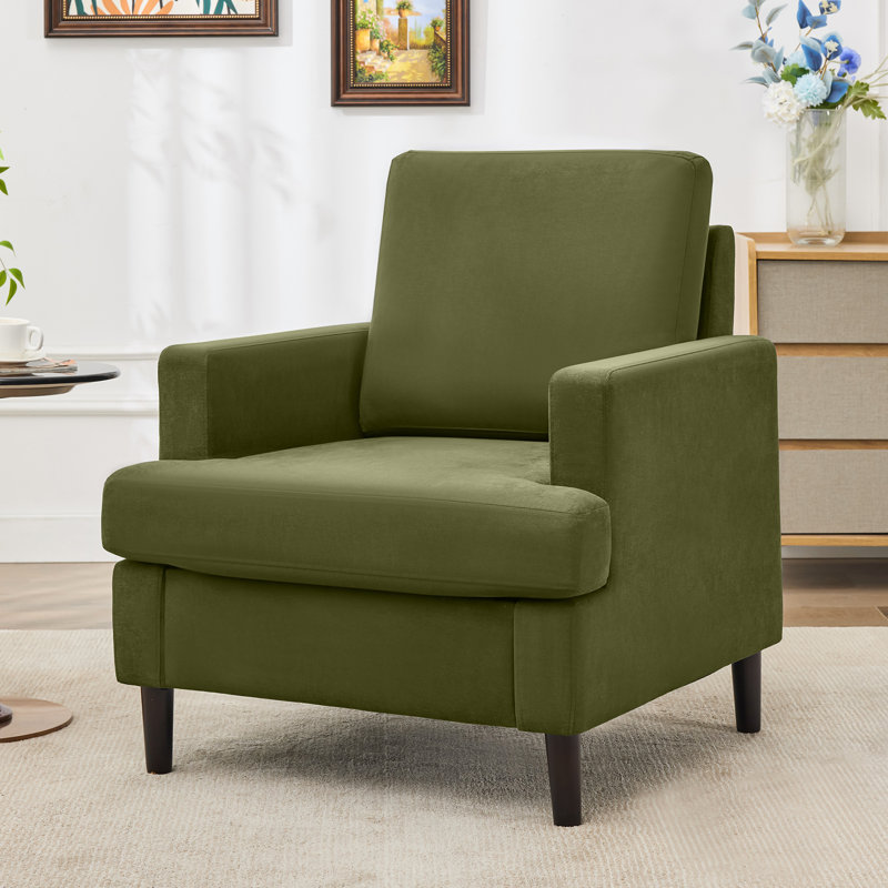 Mid-Century Linen Accent Chair – Stylish, Green