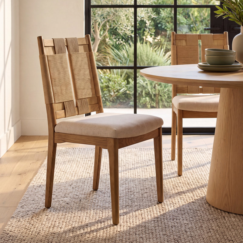 Cybil Linen Blend Full Back Side Chair Dining Chair, Amber Ash