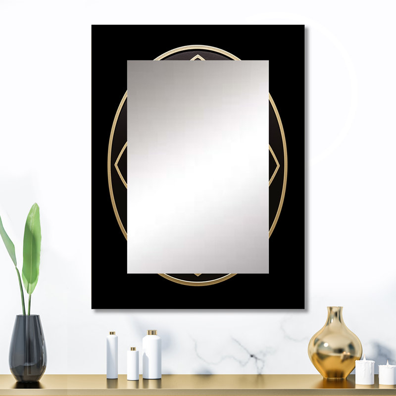 Sacred Geometry Seal In Gold On Black I - Geometric Mirror, Modern Decorative Wall Mirror, Printed Metal Art, 32" x 24"