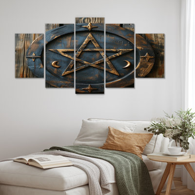 Wicca Pentagram - Spiritual Stone Wall Art for Living Room 5 pièces