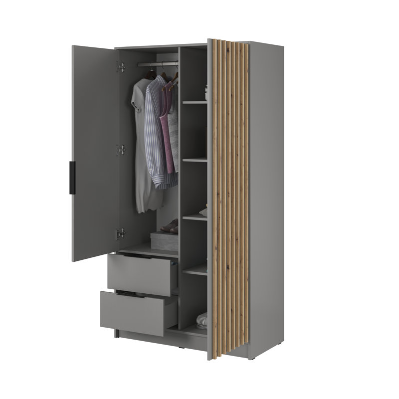 Anduin 2 Door Manufactured Wood Wardrobe, Grey/Oak Artisan