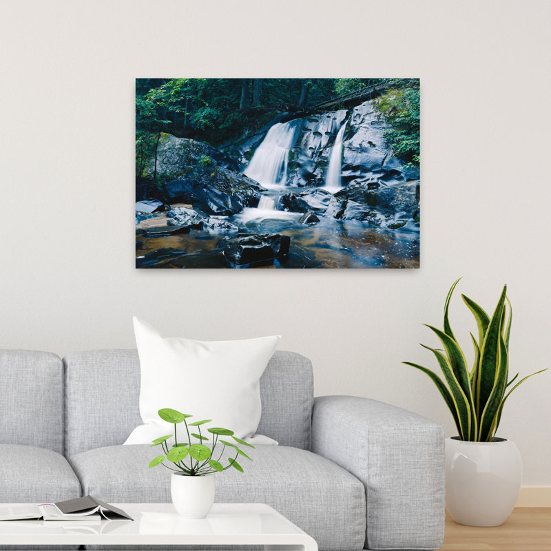 Waterfall and stones Leatherby Falls Mount Arvon Michigan USA 1 Piece Wrapped Canvas Wall Art, 60.96cm H x 91.44cm W
