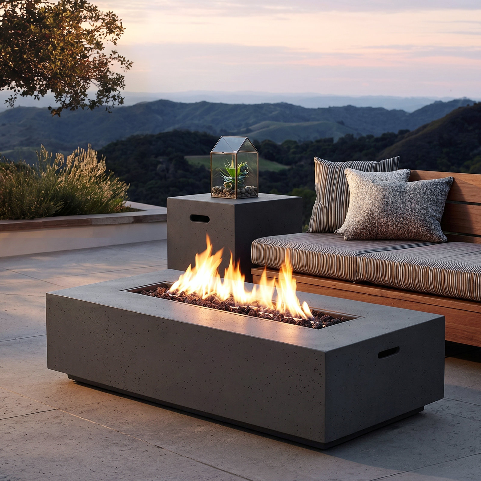 Belle Concrete Rectangle Fire Pit Table, Dark Gray