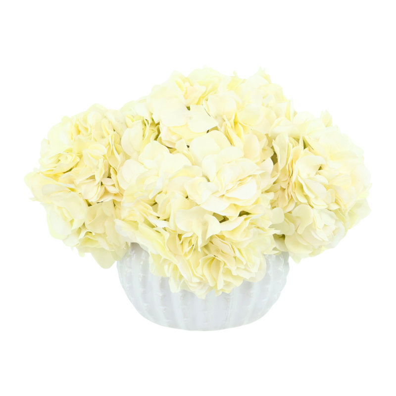 Hydrangeas Arranged in Decorative Ceramic Pot, Cream