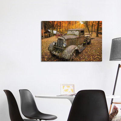 Old Car In The Autumn Forest by Jonathan Ross Photography - Wrapped Canvas Print