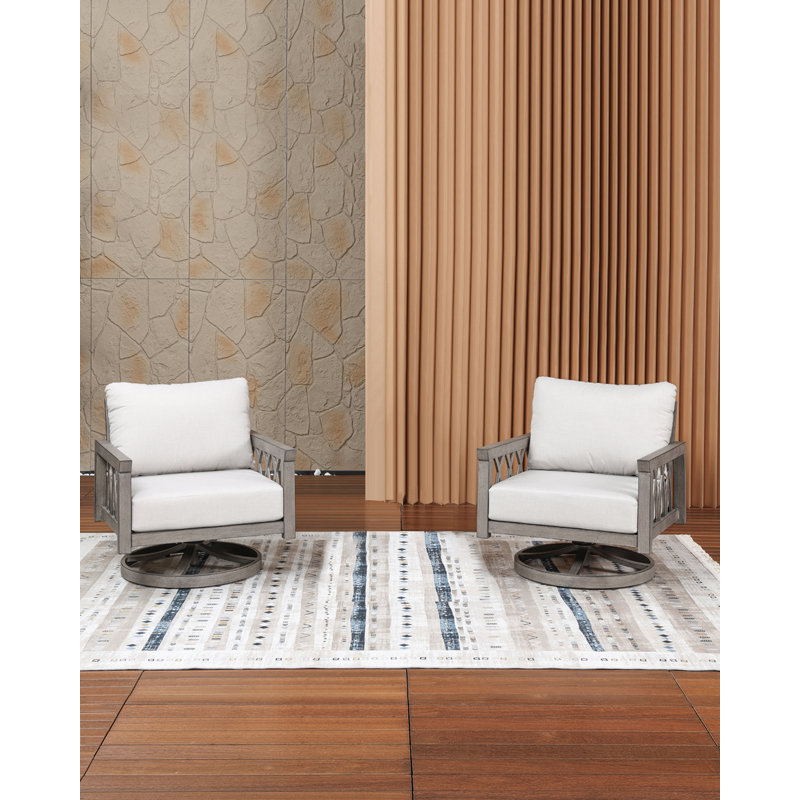 Ensemble de 2 fauteuils pivotants d'extérieur avec structure en aluminium et coussins d'assise profonds, chaises longues pour terrasse, jardin et balcon, chêne blanchi