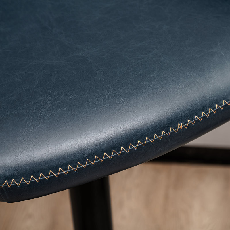 Bruckner Swivel Upholstered Faux Leather Adjustable Height Counter Stool with Steel Frame, Navy Blue