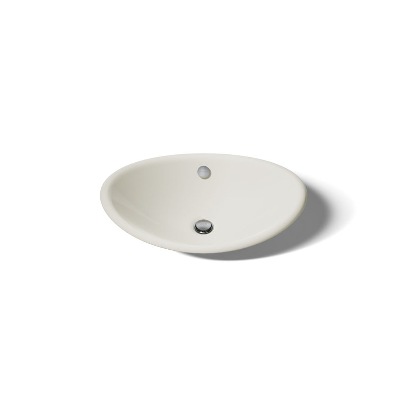 Iron Plains Metal Oval Vessel Bathroom Sink with Overflow, Biscuit