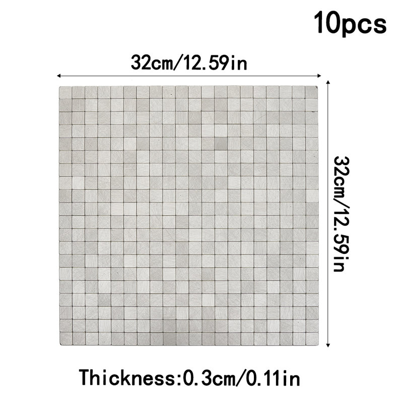 10Pcs Self-Adhesive Wall Tile Stickers, Grey