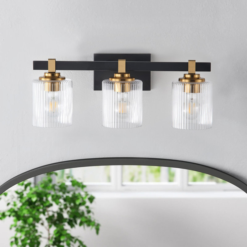 3-Light matte black dimmable striped glass wall lamp