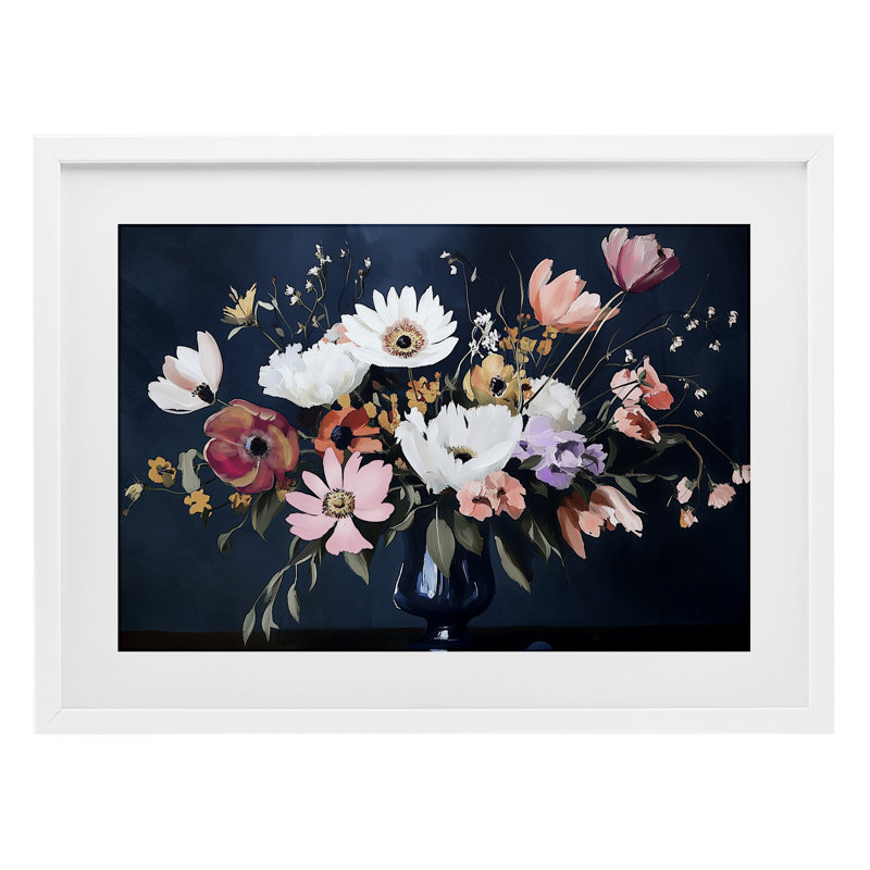 «Disorderly Conduite Bouquet», reproduction sous verre, conception par Annabelle Hall, H 14 po x l 20 po, Cadre blanc côtier