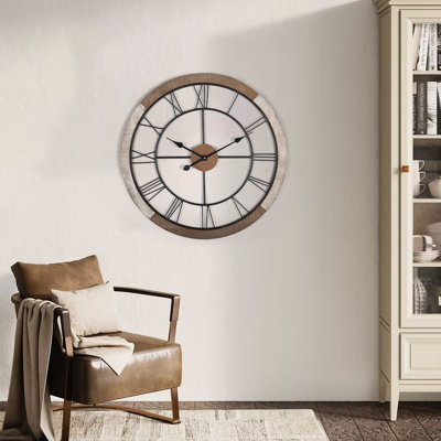 Grande horloge murale rustique en bois 18 po - Horloge romaine à chiffres creux pour décoration intérieure
